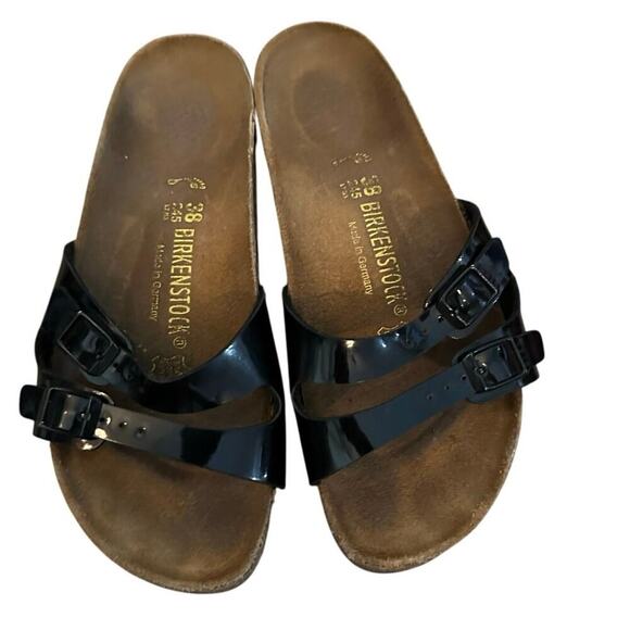 Birkenstock Black Patent Leather Ibiza Birko-Flor Sandals Size 38 - Picture 1 of 6